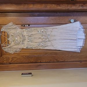 Aidan Mattox champagne mermaid gown deco 2 nwt